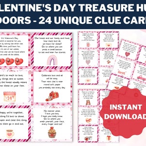 Valentinstag Schatzsuche Hinweise für Kinder, druckbare sofortigen Download Valentines Schnitzeljagd, PDF Aktivität drinnen Party Spiel Geschenk