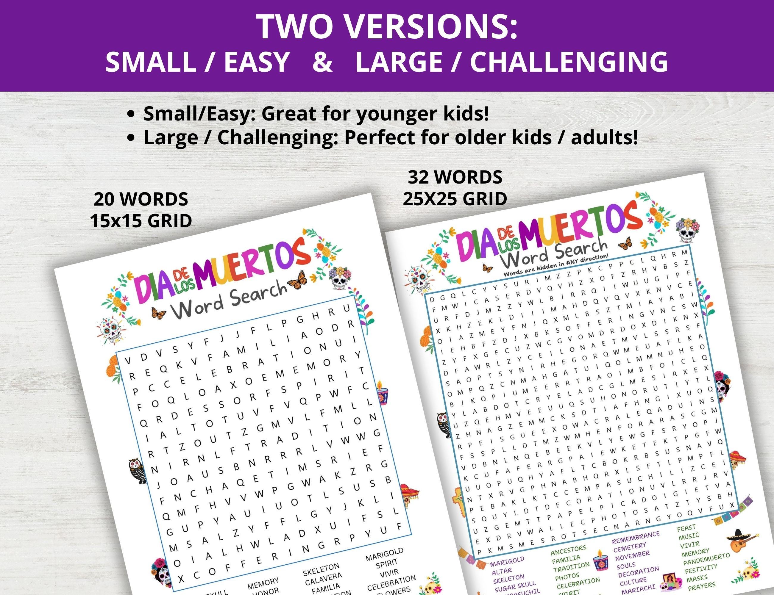 Dia De Los Muertos Word Search Puzzle, Day of the Dead Word Hunt Game ...