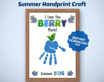 Blueberry Handprint Craft For Kids, Summer Toddler Daycare Kindergarten Homeschool Art, I Love You Berry Much, Handprint Keepsake 2026