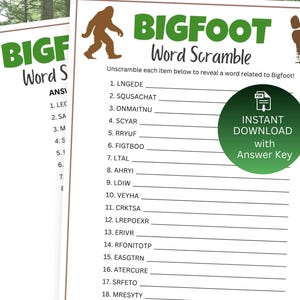 Bigfoot Word Scramble Game For Kids, Bigfoot Theme Birthday Party Game, Fun Camping Outdoor Activity Kids & Adults, Class Nature Lesson