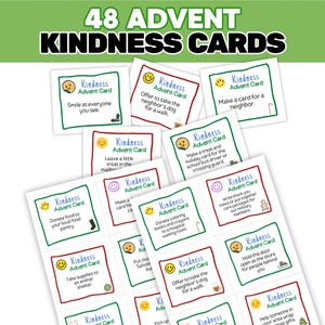 Advent Kindness Cards For Kids, Daily Acts of Kindness Ideas, Christmas Countdown Activities, Xmas Holiday Ideas, Days of Kindness Notes