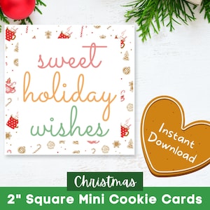 Afdrukbare mini-koekjeskaart, kerstvierkant van 2 inch, zoete vakantiewensen, afdrukbare cadeautag, vakantietraktatiekaart, koekjes bakken verpakking