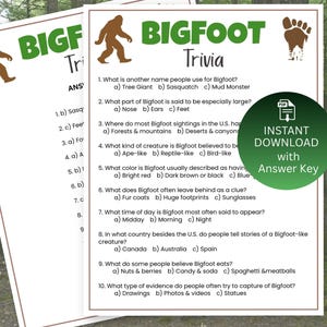 Bigfoot Trivia Game For Kids, Bigfoot Theme Birthday Party Game, Fun Camping Outdoor Activity Kids & Adults, Family Game Night Activity