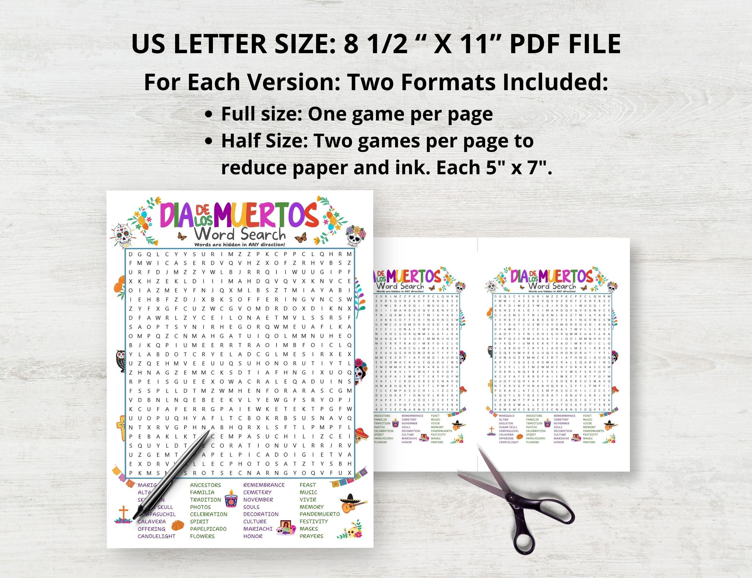Dia De Los Muertos Word Search Puzzle, Day of the Dead Word Hunt Game ...