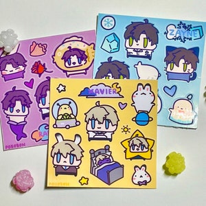 Love and Deepspace Cute Chibi Sticker Sheets - Xavier, Zayne, Raphael