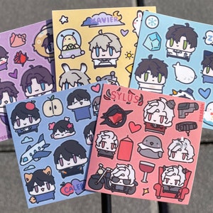Love and Deepspace Süßer Chibi Sticker Bogen (6cmx6,3cm) - Sylus, Caleb, Xavier, Zayne, Rafayel