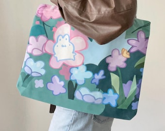 Bunte Blumen Häschen Canvas Tragetasche