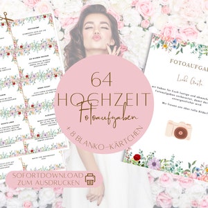 Photo tasks wedding photo box game / 64 photo box tasks with 8 blank photo tasks DIY to print out