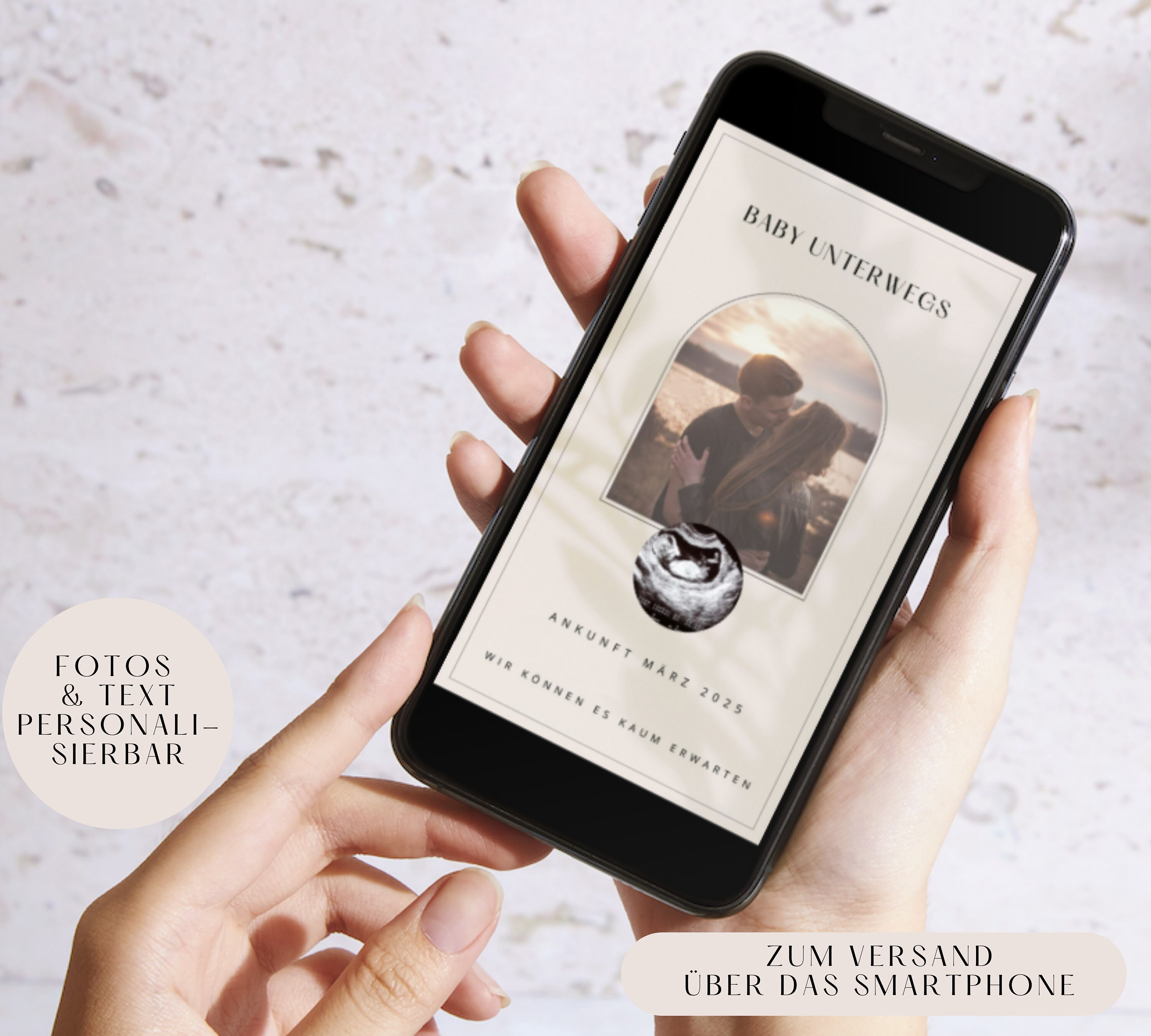 Announce pregnancy, digital pregnancy announcement via Whatsapp personalized with your own ultrasound photo
