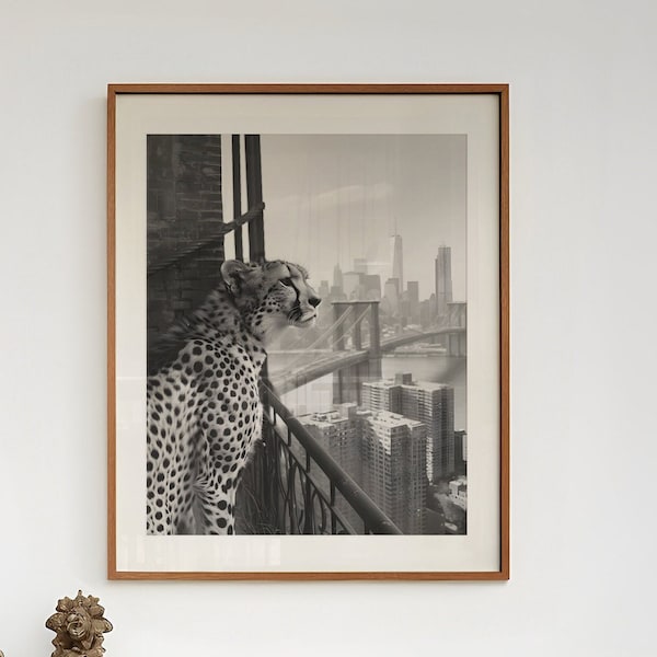 Cheetah In New York Print Cheetah Art Print Leopard Artwork Animal Photography Cheetah Photo New York Print Eclectic Decor Leopard Poster