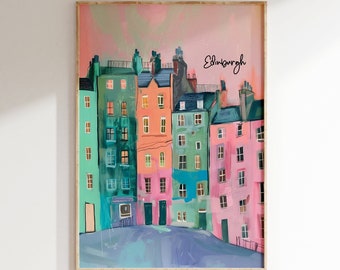 Edinburgh Tenements Print Edinburgh Wall Art Scottish Print Edinburgh Painting Scotland Travel Poster Edinburgh Illustration Scottish Gifts