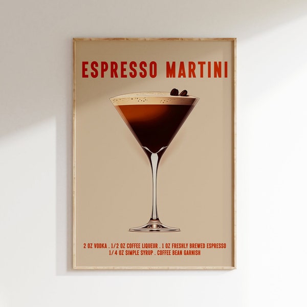 Espresso Martini Print Bar Cart Decor Espresso Martini Poster Kitchen Art Cocktail Prints Retro Alcohol Print Happy Hour Decor Coffee Print