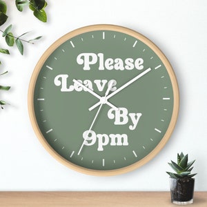 Please Clock Please Leave by 9pm Wall Clock Green Kitchen Clock Retro Mid Century ...