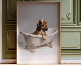 Cocker Spaniel Bath Print, Dog In Bath Print, Cocker Spaniel Art Print, Cocker Spaniel Wall Art, Funny Bathroom Prints, Fun Bathroom Artwork