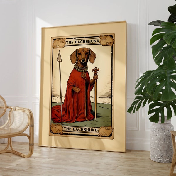 Dachshund Tarot Card Print, Dachshund Wall Art, Dachshund Gifts, Doxie Print, Sausage Dog Drawing, Weiner Dog Picture, Dachshund Painting