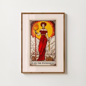 Impresión de la carta del tarot Burn The Patriarchy, impresión feminista, impresión de arte feminista, pósteres de habitación feministas, poder femenino, impresión de brujas, arte de pared feminista