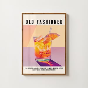 Old Fashioned Print Cocktail Wall Art Old Fashioned Poster Bar Cart Decor Kitchen Gallery Wall Retro Cocktail Recipe Print Happy Hour Poster