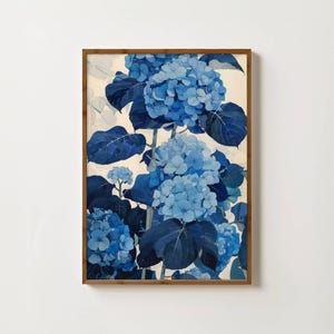 Impression d'hortensias bleus vintage impression bleue, art mural floral antique, affiche d'hortensias vintage, impression de fleurs bleues, art botanique, déco maximaliste