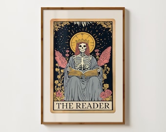 The Reader Tarot Card Print Reading Wall Art Witchy Book Print Bookish Prints Library Decor Reading Nook Decor Book Lover Prints Reader Gift