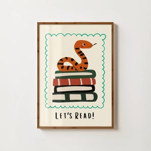 Reading Nursery Print Book Nursery Decor Kids Reading Poster Toddler Wall Art Snake Nursery Prints Animal Playroom Prints Classroom Decor