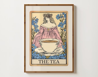 Affiche de tarot du thé - Décoration murale pour la cuisine - Impressions sur le thème du café et du thé - Décoration bohème - Cadeau pour les amateurs de thé - Poster de tarot du café - Peinture sur le thème du thé