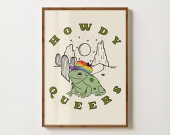 Howdy Queers Print, Gay Cowboy Print, Gay Pride Wall Art, LGBTQ Art Prints, Lesbian Wall Art, Trans Transgender Bisexual Pansexual Prints