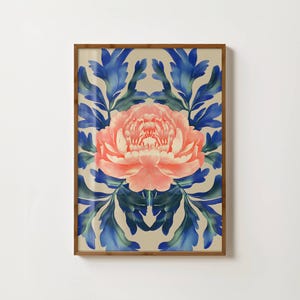 Impresión de peonía vintage, arte mural de peonías, arte floral maximalista, impresión en linóleo, impresión floral melancólica, póster de flores abstractas, pintura de flores antiguas