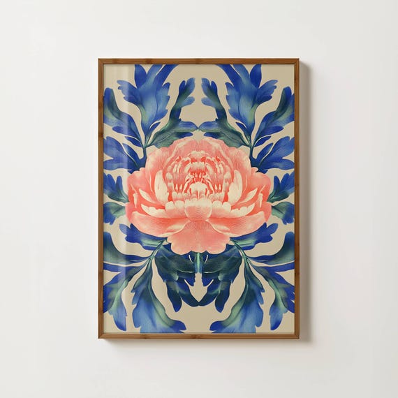 Vintage Peony Print Peonies Wall Art Maximalist Flowers Art Linocut Print Moody Floral Print Abstract Flower Poster Antique Flower Painting
