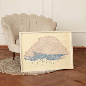 Impression nuage de pluie, art mural linogravure, impression de la nature, peinture nuage d&#39;orage, affiche de ciel étoilé, nuage, décorations de chambre d&#39;enfant, art de la chambre, nuages, cadeaux