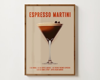 Espresso Martini print, barwagen decoratie, espresso martini poster, keukenkunst, cocktailprints, retro alcoholprint, happy hour decoratie, koffieprint