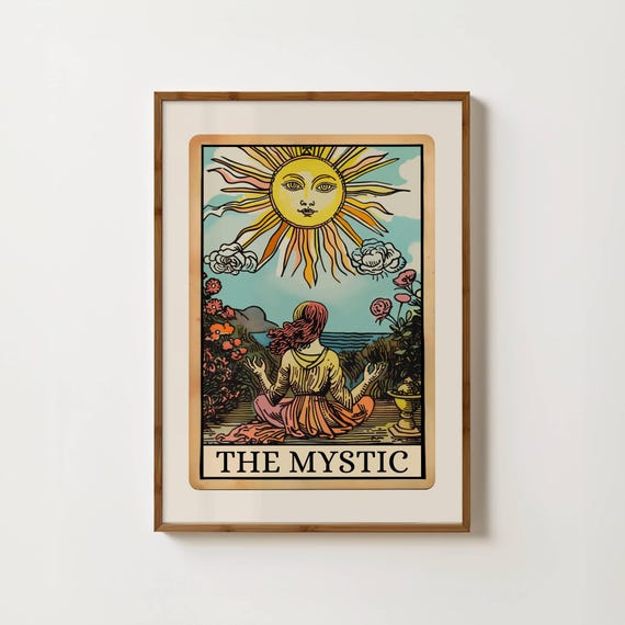 The Mystic Tarot Card Print Sun Art Witchy Prints Meditation Poster Folk Illustration Spiritual Wall Art Mystical Artwork Boho Bedroom Decor