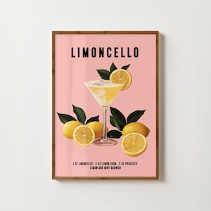 Impresión de cóctel de limoncello, póster de bebida italiana, arte de pared para carrito de bar, póster de cóctel de limoncello, decoración de bar retro, impresiones de cocina de moda, arte de bar