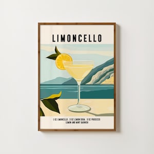 Impresión de Limoncello, póster de cóctel, arte mural para cocina, póster de Limoncello, decoración de carrito de bar, impresiones de bebidas alcohólicas, arte de comedor, arte mural de cócteles