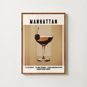 Impresión de cócteles de Manhattan, decoración de carrito de bar, póster de Manhattan, impresiones de cocina, impresión de arte de Manhattan, impresión de happy hour, arte de pared con alcohol, impresión de carrito de bar