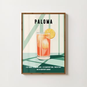 Impresión de cóctel Paloma, carrito de bar, arte de pared, póster de cóctel, decoración de bar retro, impresión artística de Paloma, impresiones de cocina de moda, impresiones de bebidas alcohólicas, arte de bar