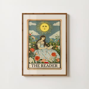 Impresión de cartas del Tarot del lector, arte de pared de lectura, impresiones de libros, decoración de biblioteca, impresión de libros de brujas, decoración de rincón de lectura, club de amantes de los libros, regalo para lectores