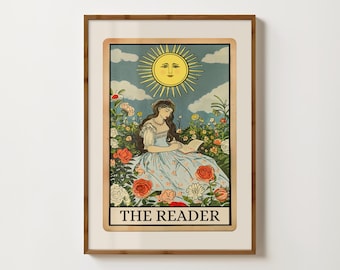The Reader Tarot Card Print Reading Wall Art Bookish Prints Library Decor Witchy Book Print Reading Nook Decor Book Lover Club Reader Gift