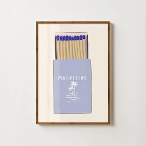 mauritius Streichholzschachtel Druck Mauritius Reise-Druck Streichholzschachtel Kunst Bar Cart Print Retro Streichholzbrief Poster Mauritius Kunstdruck Einzigartige Reisegeschenke