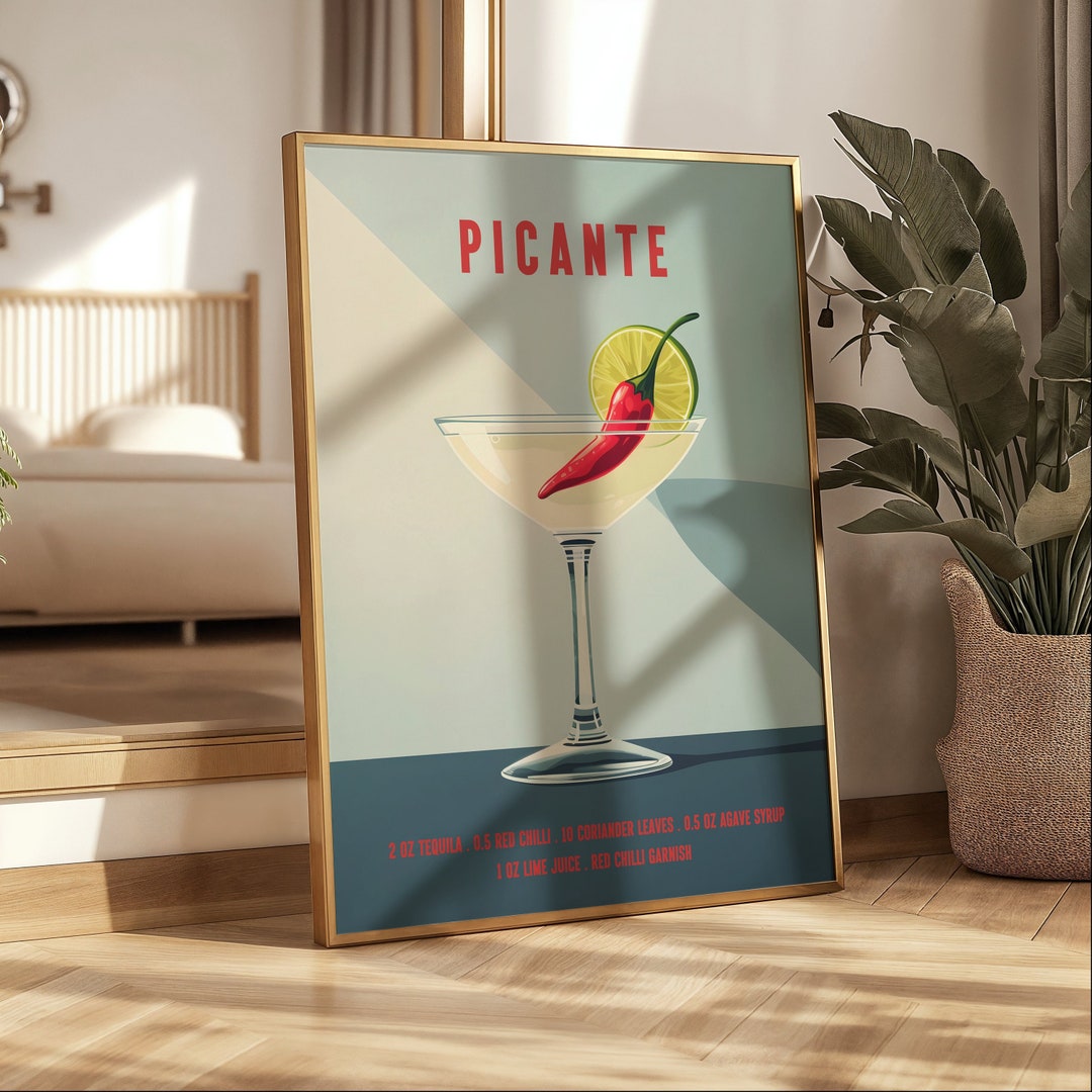 Picante Print Retro Cocktail Art Picante Poster Bar Cart Decor Picante Picante Print Retro Cocktail Art Picante Poster Bar Cart Decor Picante