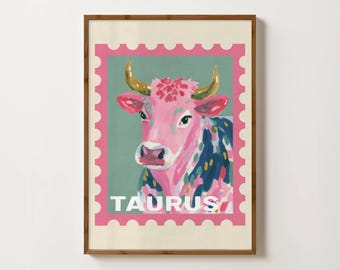 Taurus Zodiac Art Print, Taurus Astrology Gifts, Zodiac Sign Poster, Celestial Decor, Horoscope Wall Art, Taurus Star Sign Gift, Taurus Art