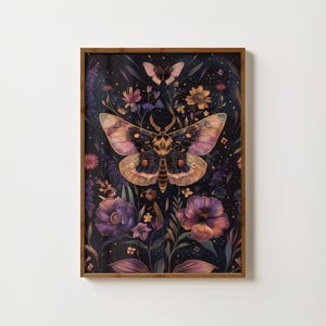 Vintage Moth Print Moody Insect Painting Dark Academia Print Antique Butterfly Poster Gothic Home Decor Goth Wall Art Cottagecore Aesthetic