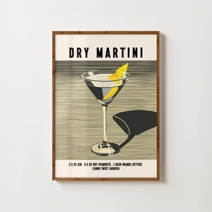 Impresión de martini seco Decoración de carrito de bar Póster de martini seco Arte de pared de cocina Receta de cóctel de martini Impresión de alcohol Impresión de arte de martini Impresión de carrito de bar