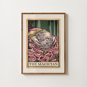 Der Magier Tarot Karte Druck spirituelle Kunst Witchy Print Meditation Poster Folk Illustration Tarot Karte Wand Kunst magisches Kunstwerk Boho Dekor