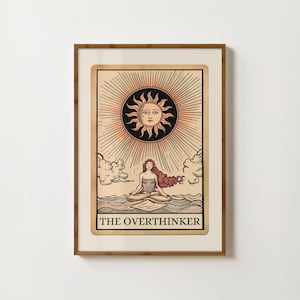 Overthinker Tarot-Karte Drucken Lustige Tarot-Karte Poster Boho Schlafzimmer Drucke Witchy Malerei Preppy Wand Kunst Wohnheim Dekor Bewusstsein für psychische Gesundheit