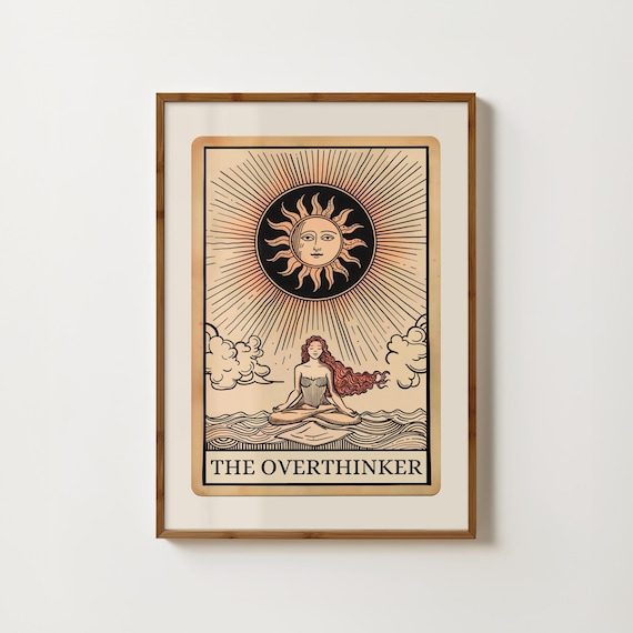 Overthinker Tarot Card Print Funny Tarot Card Poster Boho Bedroom Prints Witchy Painting Preppy Wall Art Dorm Decor Mental Health Awareness