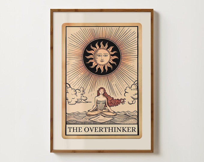 Overthinking Card Overthinker Tarot Card Print, Skeleton Wall Art, Dark Academia Mental ...