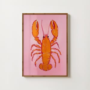 Pink Lobster Print Seafood Painting Lobster Poster Trendy Kitchen Art Colourful Food Prints Dining Room Decor Bistro Prints Lobster Art