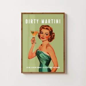 Impresión de cóctel retro Dirty Martini Póster de Dirty Martini Decoración de carrito de bar Arte de pared de cocina retro Impresión de receta de cóctel Póster de alcohol vintage