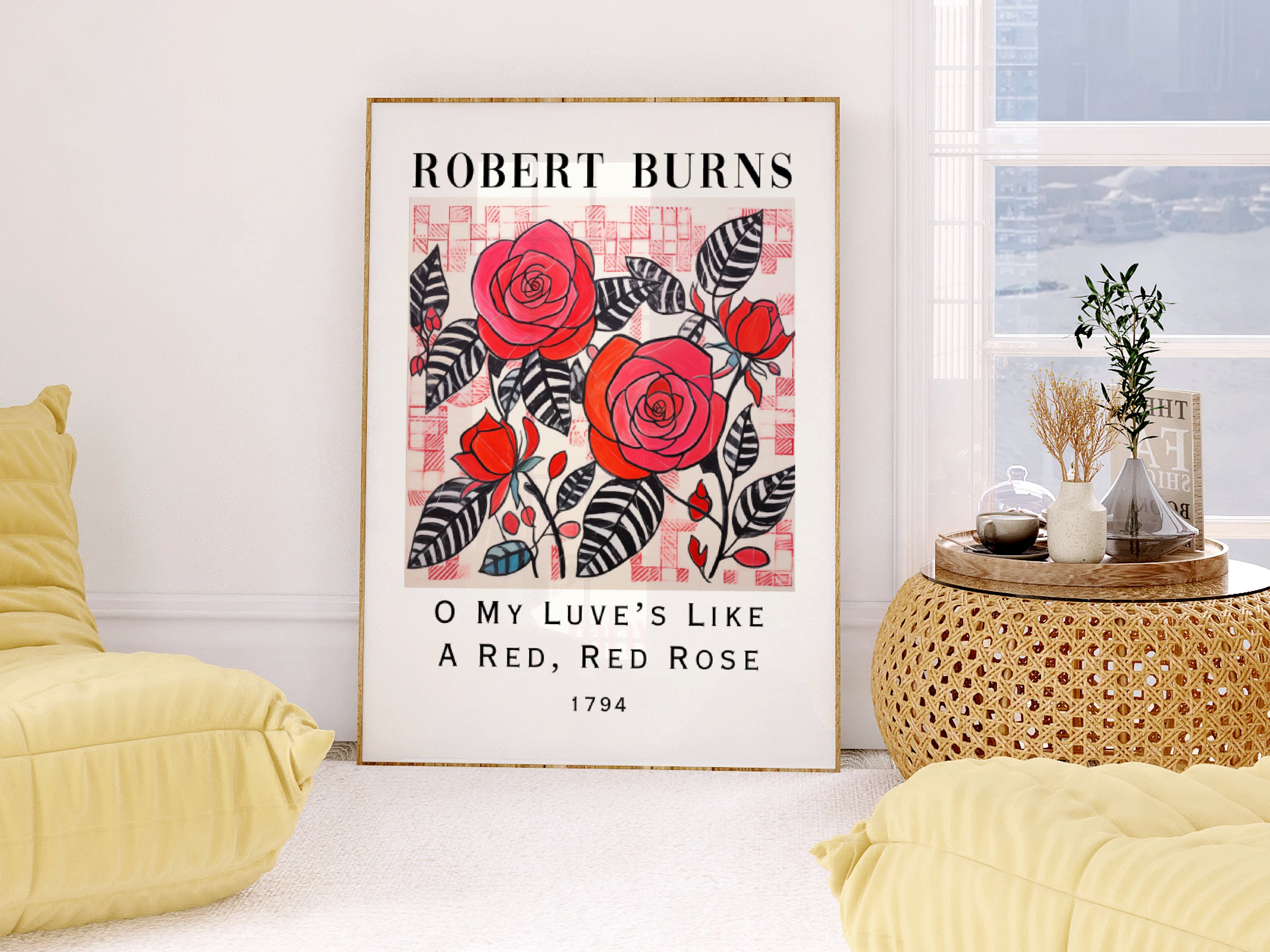 Robert Burns Wandkunst, Rote Rose Gedicht, Schottische Kunstdrucke, Robert Burns Gedichte, Burns