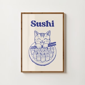 Retro Sushi Print Japanese Food Print Sushi Club Poster Kitchen Wall Art Ramen Noodle Print Japanese Kitchen Decor Retro Dining Room Prints